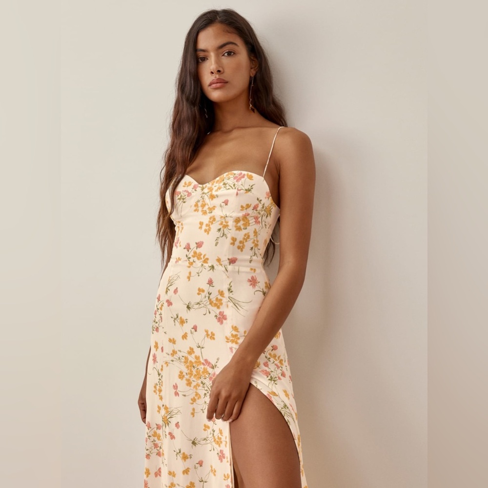 Reformation Juliette Dress Aries Nude Tones Floral Print